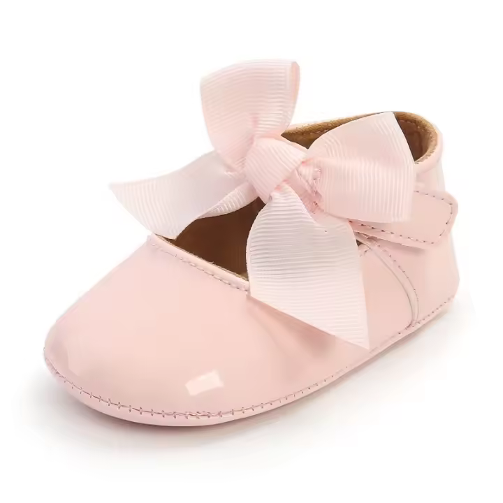 Zapatos de bebé con lazo, suela de goma, zapatillas de Ballet de PU antideslizantes, zapatos de vestir para niña, zapatos de cuna para niño pequeño - 1