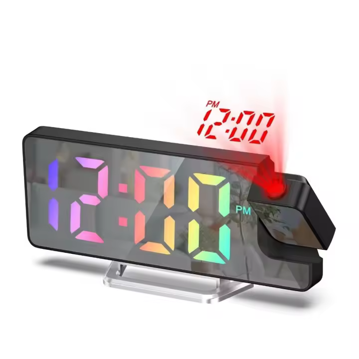 Fecha/Temperatura Pantalla Proyección Despertador Brillo Ajustable 180 °   Reloj de espejo digital LED con proyección giratoria - 1