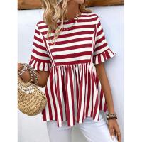 Nuevo Vestido camisero de verano para mujer, cuello redondo, manga con volantes, holgado, cómodo, a rayas - details 19