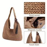 Bolso de Playa de Paja Tejido Grande para Mujer en Verano Bolso Ligero de Hombro con Correa Ajustable y Cierre Seguro, Accesorio de Moda Playera Casual - details 0