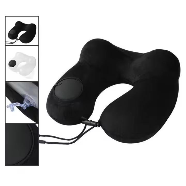 Almohada de viaje inflable en forma de U, cojín de soporte para el cuello suave que presiona a mano, prensa para dormir cómoda portátil para inflar la almohada - 1