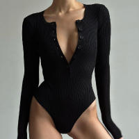 BUNO-body de punto acanalado para mujer, bodys de manga larga con botones, Tops elegantes y ajustados, Bodysuit de tiro alto, ropa de primavera. - details 3