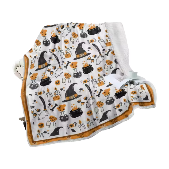 Manta de Halloween con estampado de patrón, manta doble con estampado de calabaza, colcha para niños y adultos - 1