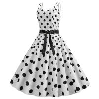 Vestido midi retro de fiesta con estampado de lunares, tirantes finos y cinturón para mujer - details 10