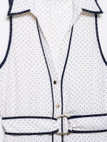 TRAFZA-vestido camisero Retro decorativo para mujer, elegante, de lunares, a la moda, sin mangas, con solapa, de un solo pecho, con cinturón, línea brillante - details 4
