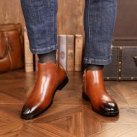 Cabeza cuadrada Chelsea Boots Zapatos de cuero con cremallera lateral de cuero para hombres Botas cortas con plataforma - details 15