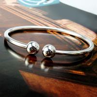 Pulsera de mano abierta de acero inoxidable para mujer, brazalete sencillo de cuentas, plateado, - details 1