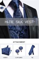 Chaleco de seda verde oscuro para hombre, vestido liso elegante, chaqueta sin mangas, 4 piezas, gemelos Hanky, traje de cachemira, chaleco, regalo de boda, corbata alta - details 16