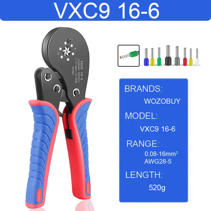 Alicates de Crimpado de Tubo Terminal WOZOBUY HSC8 16-6Crimper de Hilo Mini Herramientas de Ferrea Kit Eléctrico Doméstico con Caja Material de Acero y Plástico Uso DIY Doméstico - 1