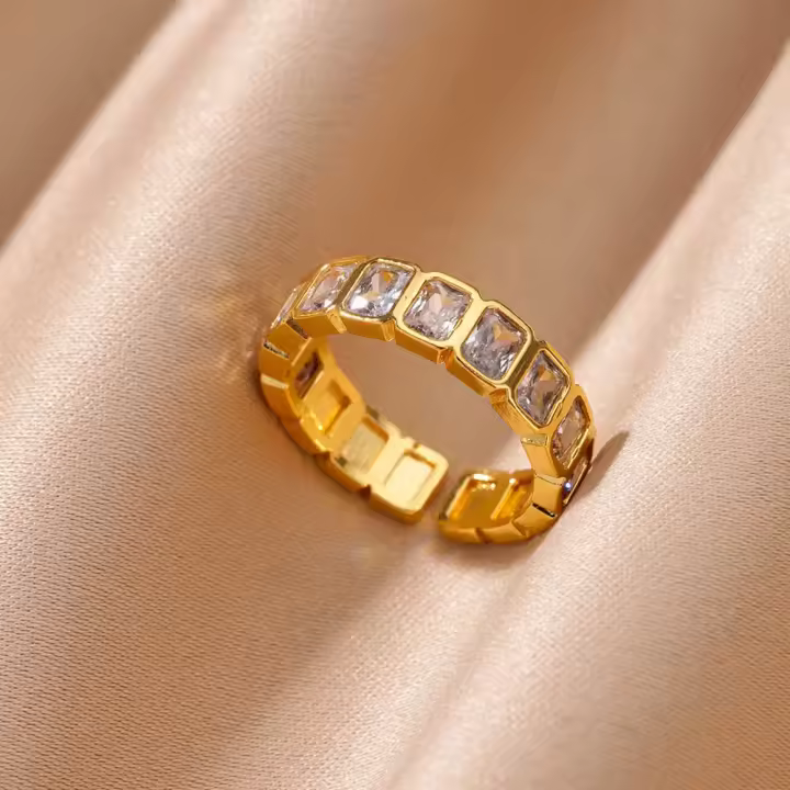 Anillo dividido de acero inoxidable dorado con circonita cúbica colorida para mujer, joyería de moda para fiestas y bodas retro bohemias, accesorios de regalo, regalo del día de la madre - 1
