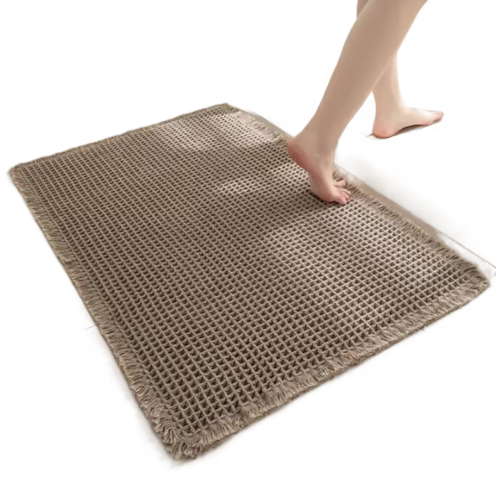 Felpudo más grueso, alfombra de baño tejida de lino, alfombra de baño suave antideslizante, alfombra de suelo lavable a máquina con patrón de gofres para el hogar - 1