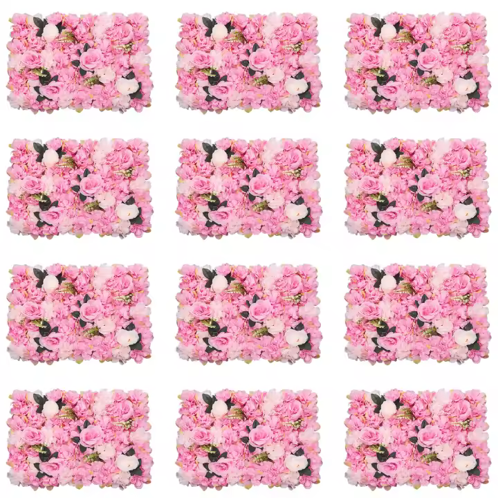 Paneles de flores artificiales para decoración de pared, telón de fondo de seda Artificial para boda, fiesta, hogar, 12 piezas - 1