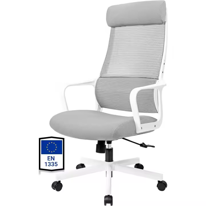 Silla Oficina Ergonómica, Silla de Escritorio con Reposacabezas Ajustable y Asiento Blandos, Soporte Lumbar, Respaldo Alto, Silla de Malla Transpirable - 1