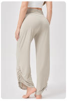 Pantalones de yoga para mujer de cintura alta sueltos de pierna ancha drapeados suaves transpirables Pantalones deportivos casuales con cordón Fitness Dance Pants - details 3