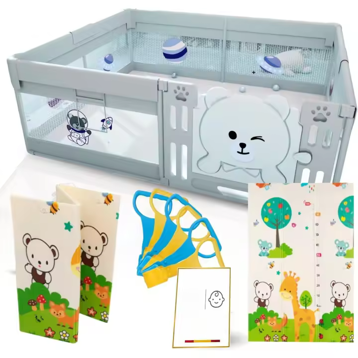 Parque Infantil Bebe 120x180cm - Corralito Bebe con 6 agarraderas y Alfombra de Juegos Acolchada - Parque Bebes para Casa Plegable con Malla Transpirable y Vayas con Protecciones - 1