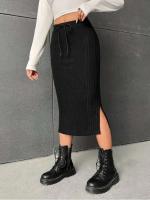 Nueva falda de punto de lana con abertura de longitud media para otoño e invierno, y encaje de cintura alta, adecuada para la moda informal de las mujeres - details 4