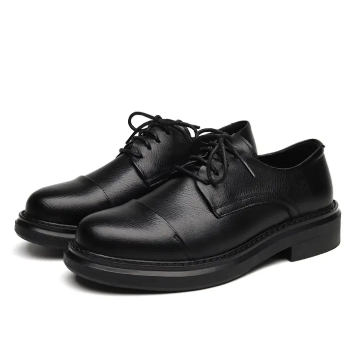 Zapatos transpirables para hombres, calzado de cuero Negro, suave, informal al aire libre, Otoño de 2025 - 1