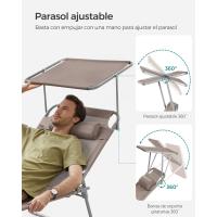 Plegable, Tumbona, 200 x 71 x 38 cm, Capacidad Carga 150 kg, con Parasol y Respaldo reclinable, para jardín, Piscina, terraza, Color Topo GCB022K01 - details 1