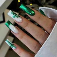 Nuevas Uñas Desmontables de Polvo Verde Brillante Estilo Navidad Adhesivo para Uñas de Europa y América 24 Piezas - details 0