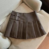 2025 minifaldas de cuero sintético para mujer, faldas plisadas de cintura alta, Estilo Vintage coreano, línea A informal, color negro, Y2K, S-3XL - details 3