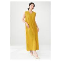 Vestido plisado para mujer, verano, nuevo, suelto, cuello en V, falda de talla grande, temperamento elegante - details 12