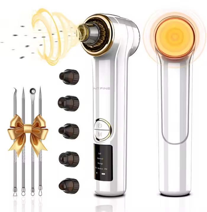 Limpiador eléctrico de poros faciales, herramienta de limpieza de poros 2 en 1, 3 niveles de succión y 5 cabezales, removedor de espinillas, modo de calentamiento - 1