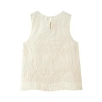 - Acogedora moda de verano bordada para mujer, top hueco sin mangas con cuello redondo + pantalones rectos con cordón, informal sólido - details 4