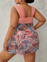 Nuevo conjunto de traje de baño de una pieza estilo falda adelgazante y conservador con cubierta sin espalda ajustada de talla grande para mujer - details 6