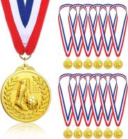Medallas de fútbol doradas para niños, paquete de 12 medallas de Metal con cinta de nailon tricolor - details 0