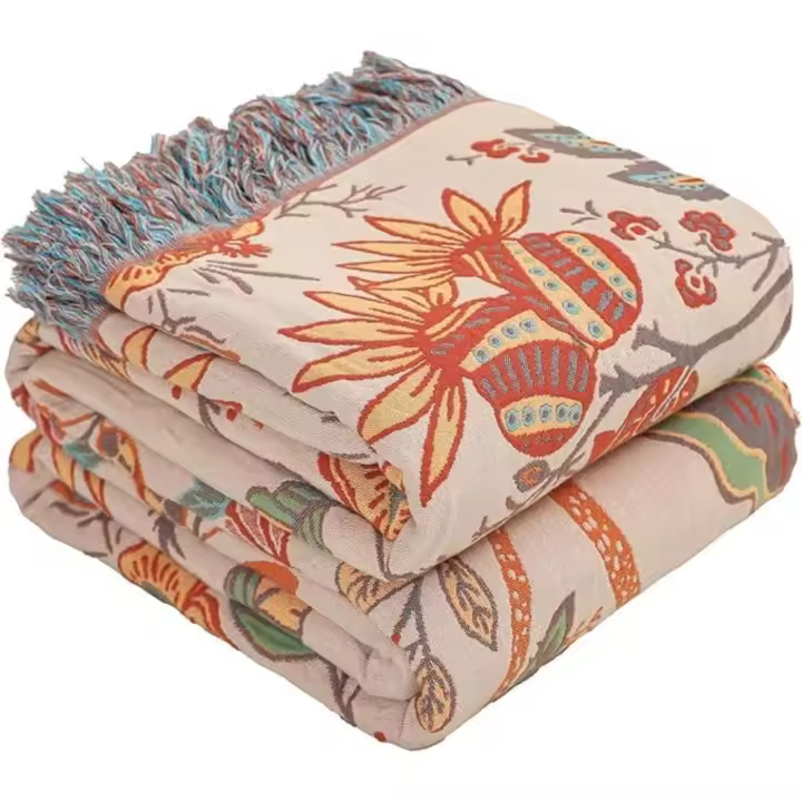 ‎ 200 x 230 x 0,18 cm algodón, súper suave, con estampado floral, para todas las estaciones, pulgadas, manta rústica vintage, adecuada para sillón, mesa, sofá, verde y blanco - 1