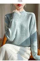 Suéter de cuello semialto para mujer, Otoño/Invierno, lana fina hilada, informal, tejido con cuentas para uñas, Tops, blusa de encaje splicieng versátil - details 7