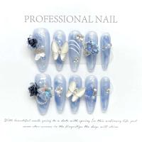 10 uñas largas de almendra hechas a mano, combinadas con diamantes y uñas artificiales adhesivas - details 5
