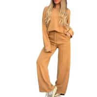 Nuevo conjunto informal de moda para mujer, conjunto de manga larga de Color sólido, pantalones de pierna ancha, pantalones largos, conjunto de dos piezas - details 2