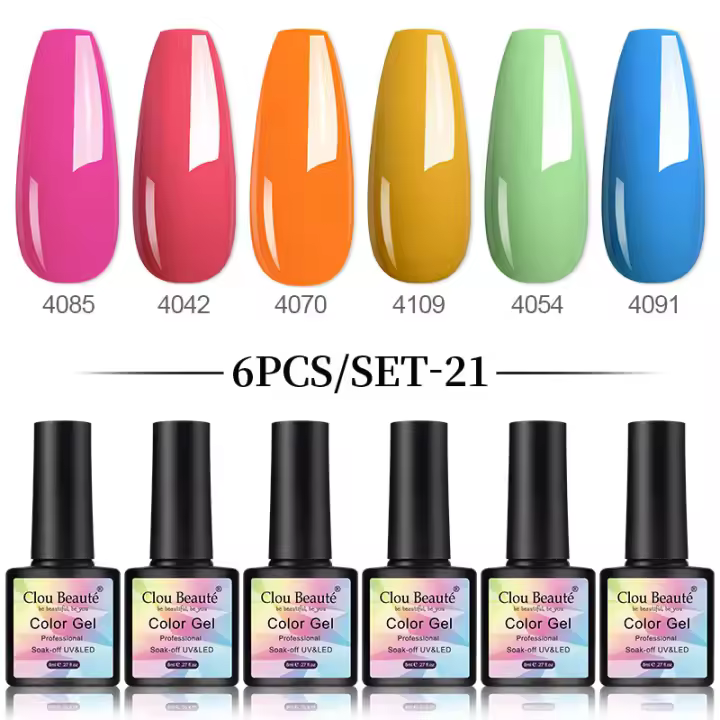 Clou Beaute-Lote de 6 esmaltes de Gel para uñas, barniz híbrido para manicura semipermanente, color rosa, Nude y rojo - 1