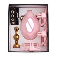 Empaque privado SEXY Vagina artificial usable Castidad Plug anal dorado Simulación de parte inferior femenina con 4 anillos de tamaño Jaula de abstinencia Gay 18+ - details 8