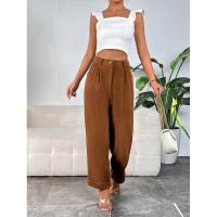 Pantalones de pana de cintura alta para mujer, pantalones sueltos de moda, pantalones lisos de pierna recta para - details 1