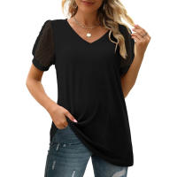 Camisa de manga corta para mujer, blusa elegante de verano a la moda, cuello en v, color sólido, tops Casuales - details 1