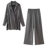 Moda para Mujer OUWU Conjunto de Dos Piezas de Kimono Texturizado y Pantalones Rectos de Cintura Alta Elástica - details 2