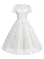 Elegante Vestido Largo con Cinturón de Polka Dot Vintage Manga Corta, Cuello Redondo, Faldas Plisadas para Mujeres en la Moda Retro para Fiestas Nocturnas - details 20