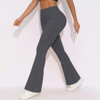 Mallas de Yoga a prueba de sentadillas para mujer, pantalones de Yoga de cintura alta, levantamiento de glúteos, pantalones de tiburón Micro acampanados, pantalones de Yoga ajustados de cintura alta - details 33