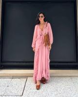 Vestidos elegantes lisos de encaje con múltiples unces, vestidos elegantes holgados con cuello de pico, batas de manga larga para mujer nueva, vestido de vacaciones para ir al trabajo de verano 2025 - details 4