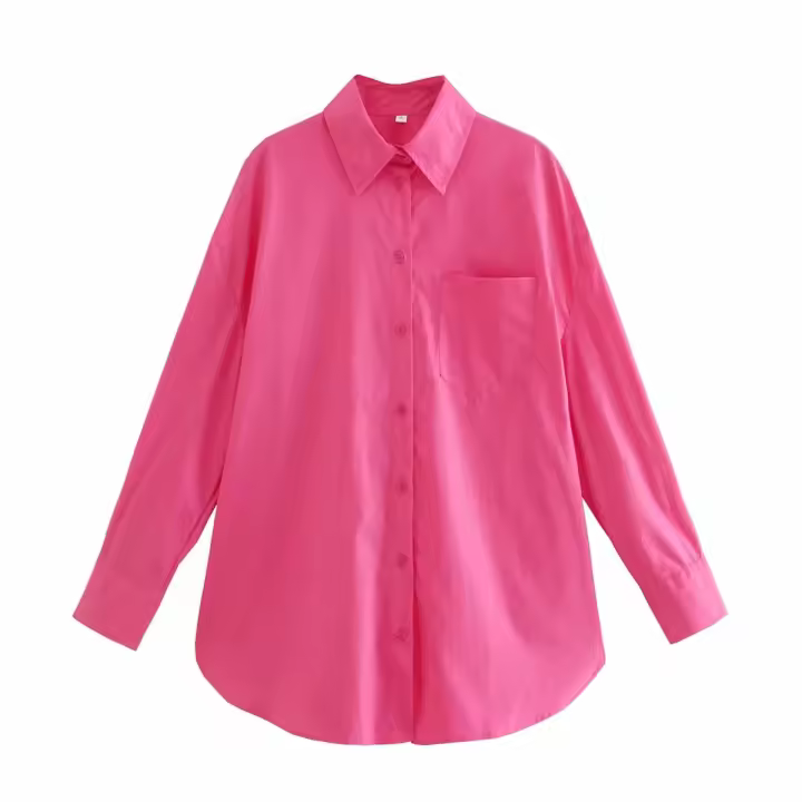 Camisa Básica Larga para Mujer Primavera-Verano 2024 Decoración de Bolsillo en 14 Colores Estilo Europeo-Americano - 1
