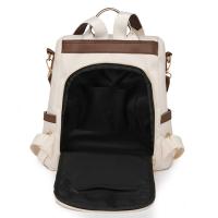 Mochila Antirrobo para Mujer - Elegant Bolso de Viaje y Comunicación de Nylon Bicolor with Correas Ajustables, Gran Capacidad, Diseño Blanco y Marrónes, Herrajes en Tono Dorado, Mochipa para Viajes - details 1