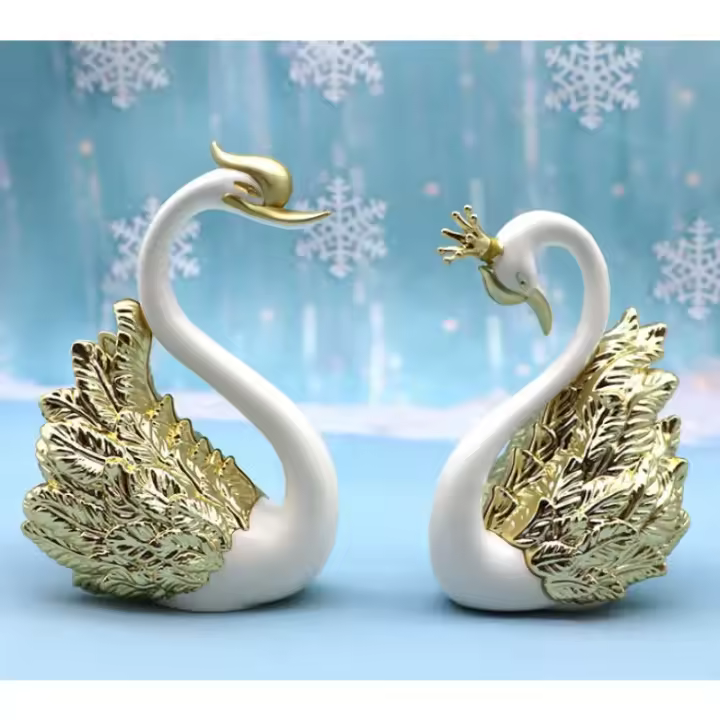Figuras Coleccionables de Modelo de Cisne Decoración Superior de Pastel Interior de Coche para Decoración Temática de Amor, Decoración de Lujo para el Hogar 2 uds - 1