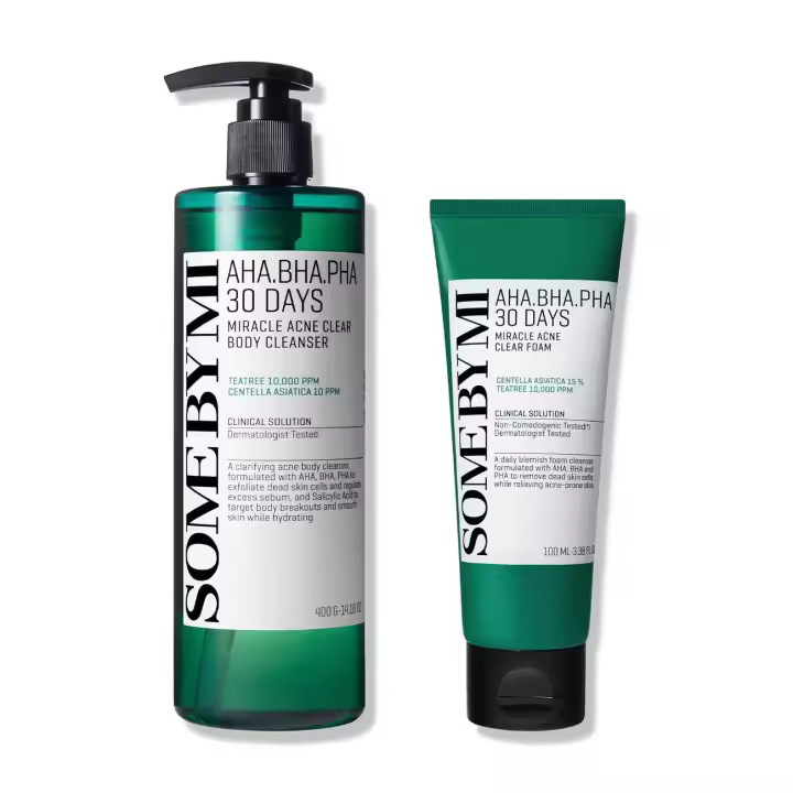 SOME BY MI AHA BHA PHA Limpiador milagroso de 30 días + Espuma transparente 13,5 oz + 3,38 oz Exfoliante suave para el acné diario para el cuerpo y la cara - 1