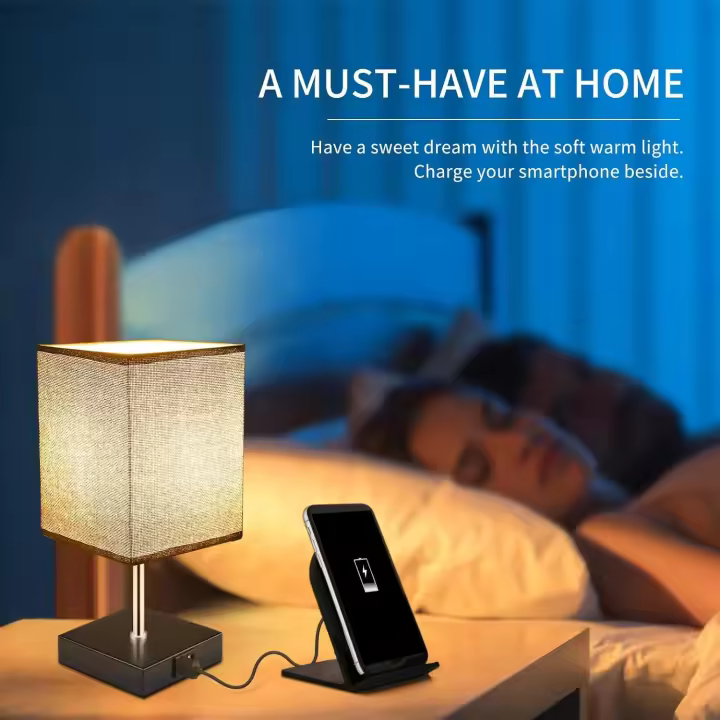 2 Piezas Lámpara de Cabecera, Lámpara de Mesa Táctil Regulable, 3 niveles de brillo, con 2 puertos de carga USB y 2 bombillas E14 regulables, Perfecta para Dormitorio, sala de estar, oficina (Negro) - 1