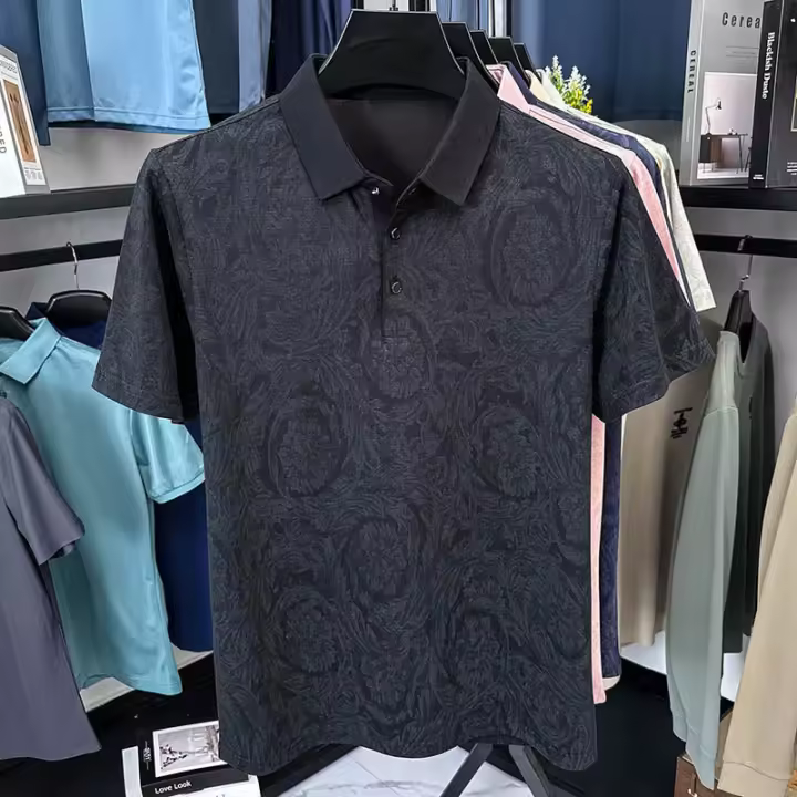 Polo para hombre con cuello, media manga de seda helada, diseño fino, informal y versátil, camiseta de negocios de manga corta para hombre - 1