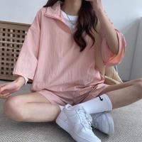 Conjunto de dos piezas de pantalones cortos de manga corta con cremallera y cuello alto para mujer 2025 nuevo conjunto de ropa deportiva casual de moda de verano. - details 12