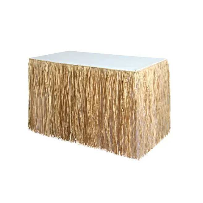 Manteles y corredores, falda de mesa de paja simulada para celebraciones festivas de verano, decoración de fiesta en la playa - 1