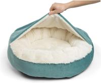 Cama de felpa suave con capucha para mascotas, cama redonda lavable, cueva calmante ortopédica para perros y gatos - details 6